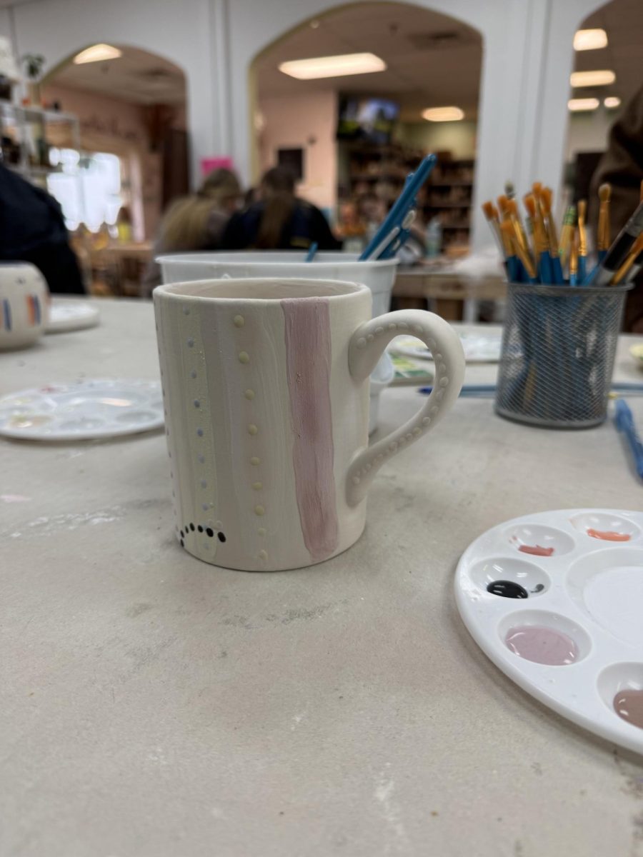 Painted Mug: Mug painted by a customer, April 19, 2026. Photo courtesy: Bhoomi Rana.